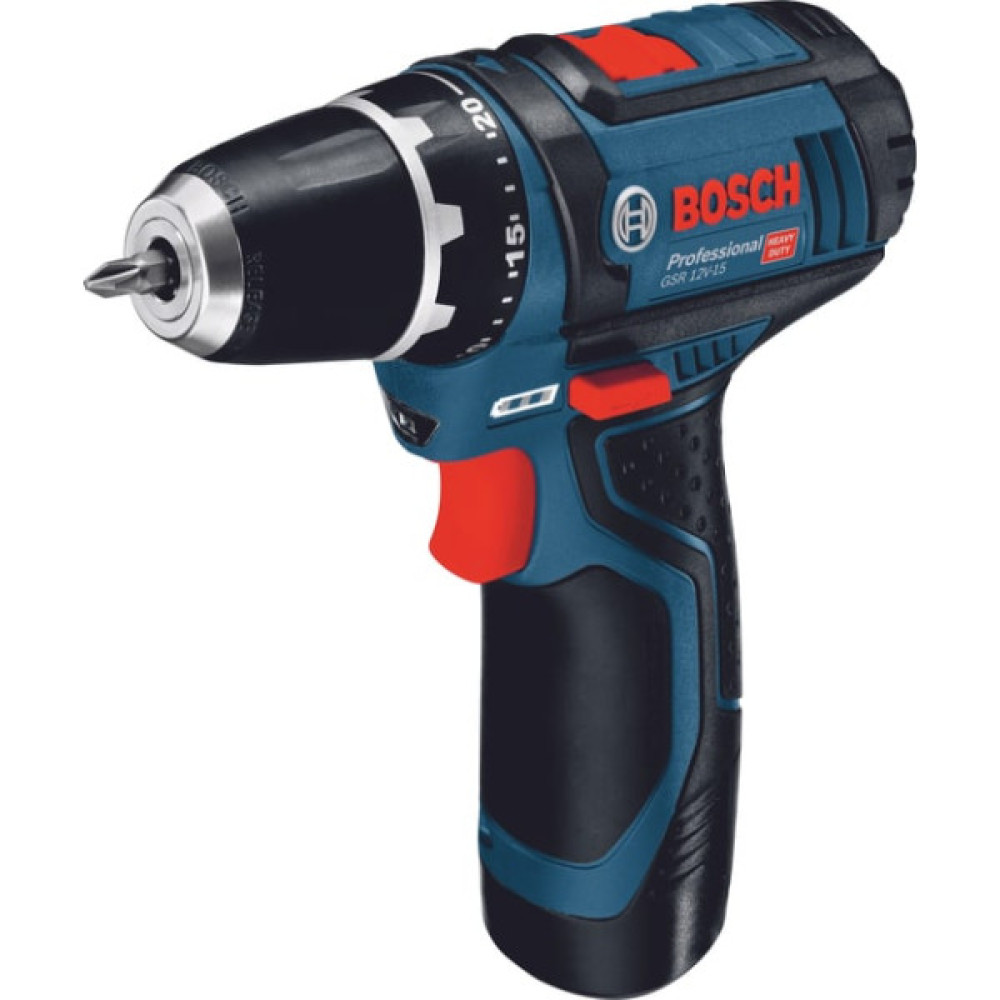 Шурупокрут-дриль акумуляторний Bosch Professional GSR 12V-15 2х2А·год 30Нм 400·1300об·хв 0.89кг GAL 12V-20 + набір ручного інструменту