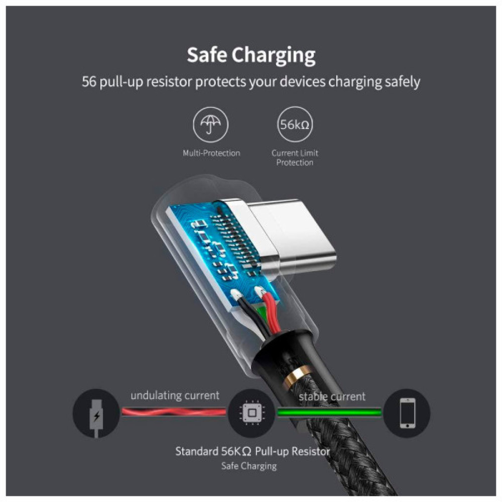Дата кабель USB 2.0 AM to USB-C 3.0m 3A 90° corner US176 black Ugreen (70875)