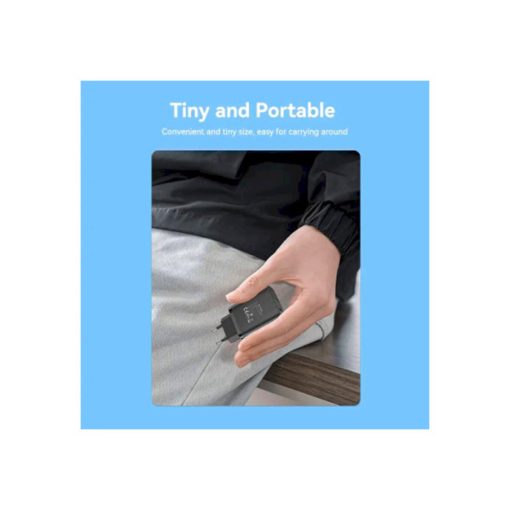 Зарядний пристрій VENTION 2xUSB 38W (USB-C+USB-A) PD+QC3.0 black (FBIB0-EU)