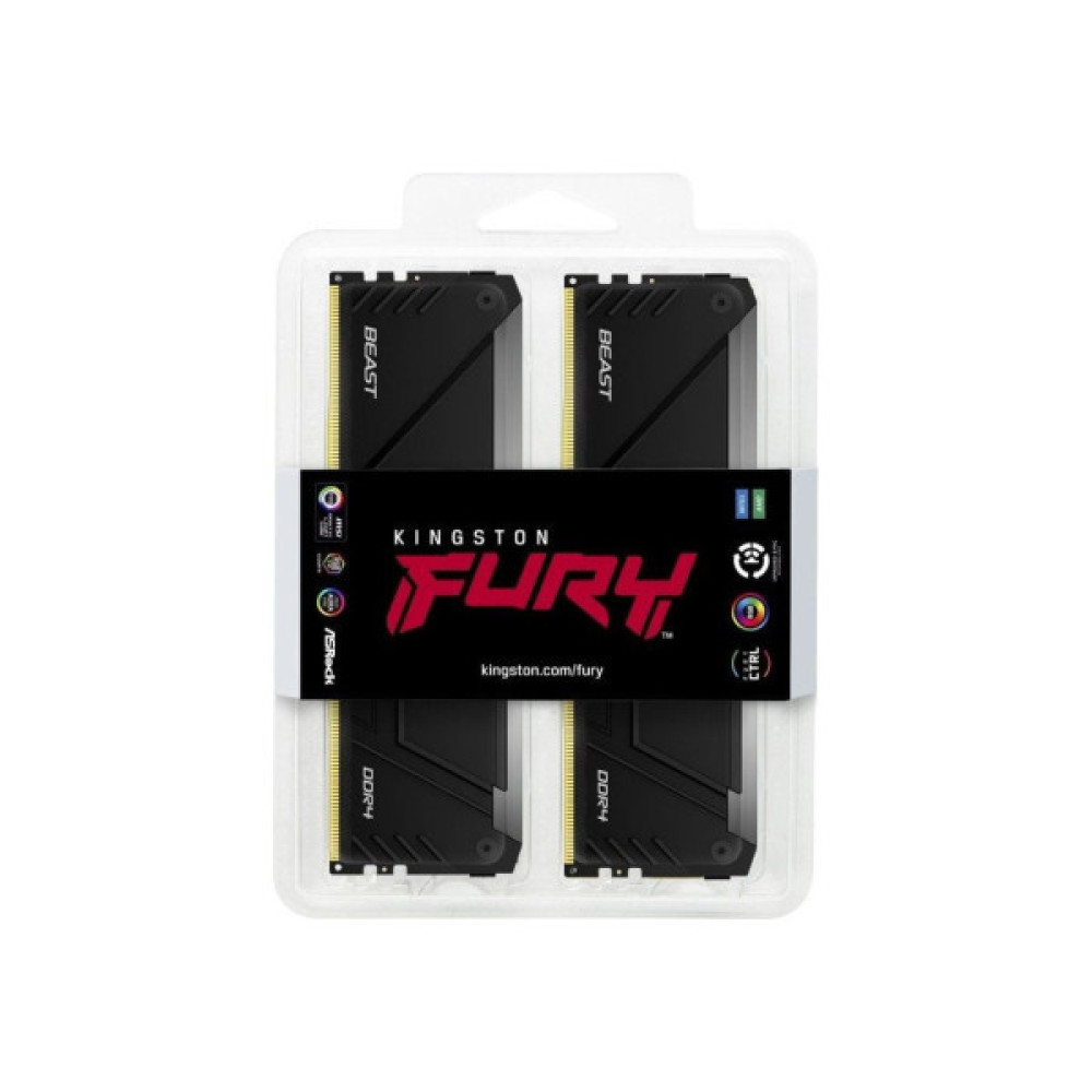 Модуль пам'яті для комп'ютера DDR4 64GB (2x32GB) 3200 MHz Beast RGB Black Kingston Fury (ex.HyperX) (KF432C16BB2AK2/64)