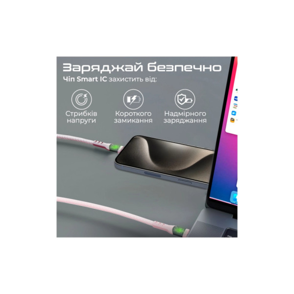 Дата кабель USB-C to USB-C 1.2m 60W PD TransLine-CC pink Promate (transline-cc.pink)