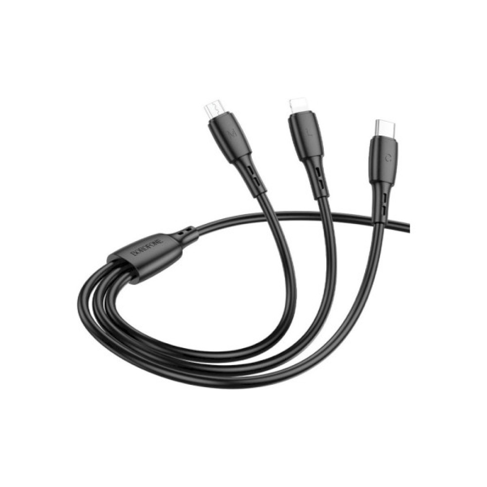 Дата кабель USB 2.0 AM to Lightning + Micro 5P + USB-C 1.0m 2A PVC BX71 black BOROFONE (6974443384543)