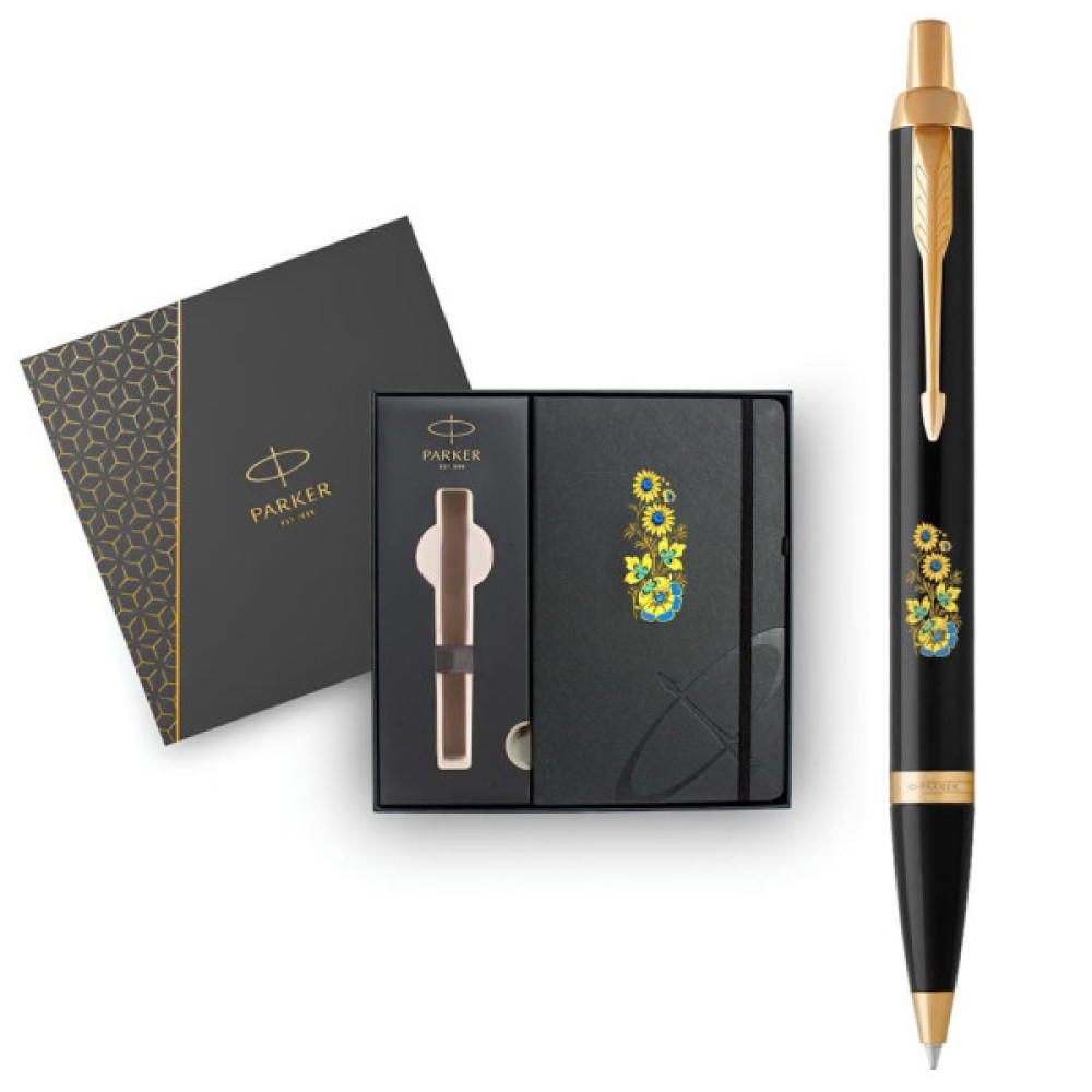 Ручка кулькова Parker IM 17 UKRAINE Black GT BP Квіти + блокнот Parker + подар.упак. GIFT24 (22032b24_T1050u)