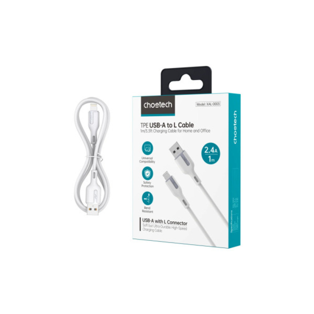 Дата кабель USB 2.0 AM to Lightning 1.0m 2.4A white Choetech (XAL-0003-WH-V2)