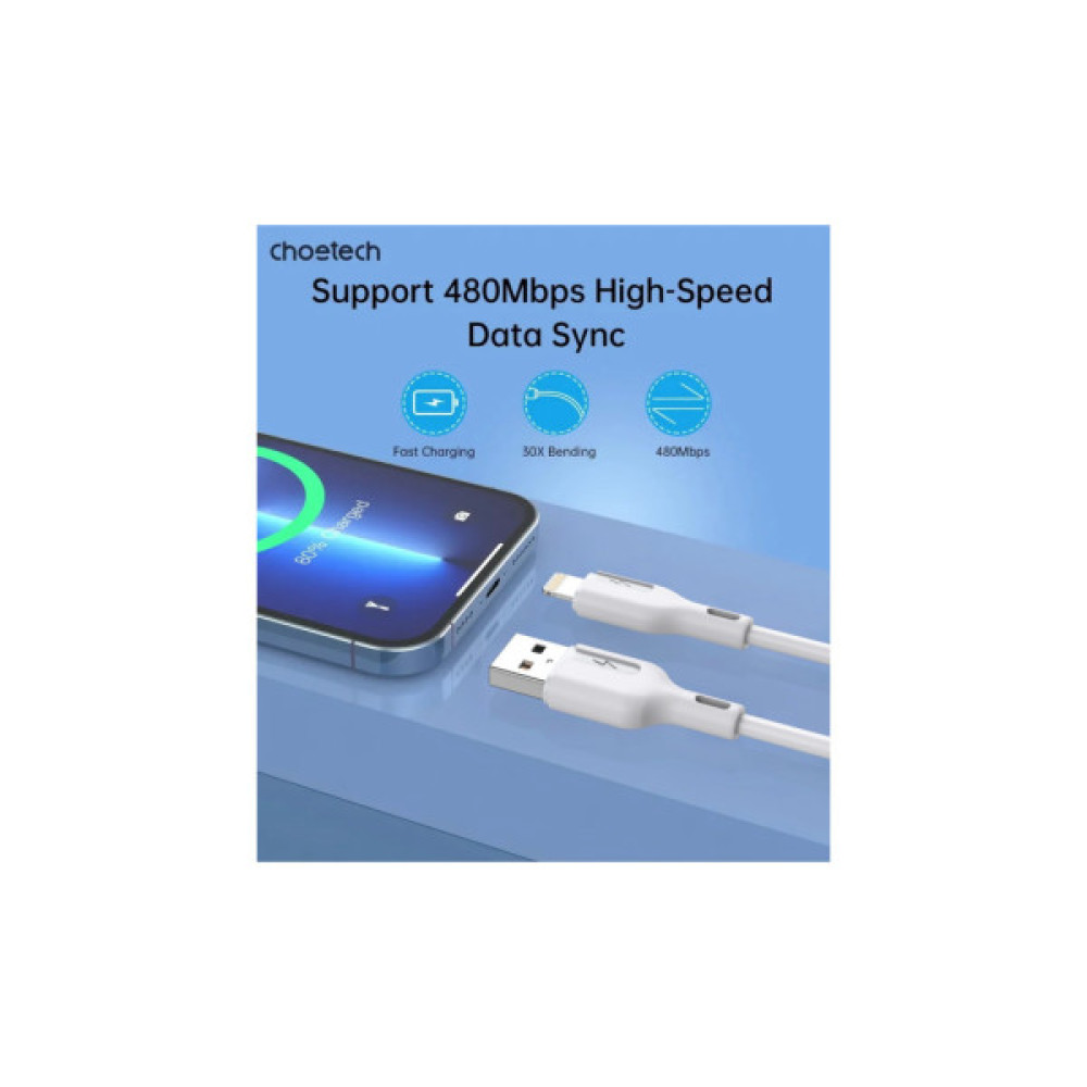 Дата кабель USB 2.0 AM to Lightning 1.0m 2.4A white Choetech (XAL-0003-WH-V2)