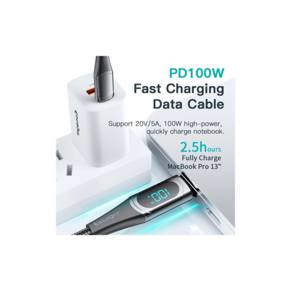 Дата кабель USB-C to USB-C 2.0m 100W Digital Display black Essager (ES-XCTT1-YDA01)