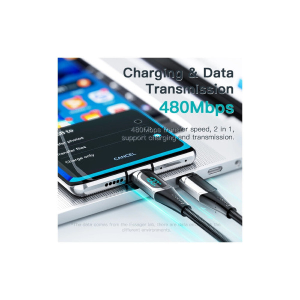 Дата кабель USB-C to USB-C 2.0m 100W Digital Display black Essager (ES-XCTT1-YDA01)