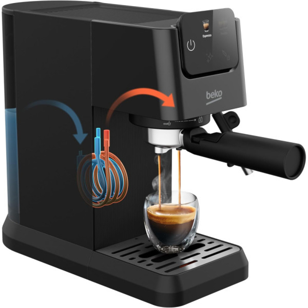 Кавоварка Beko ріжкова 1.1л, мелена, ручний капучинатор, підігрів чашок, авторецептів - 2, дисплей, чорний