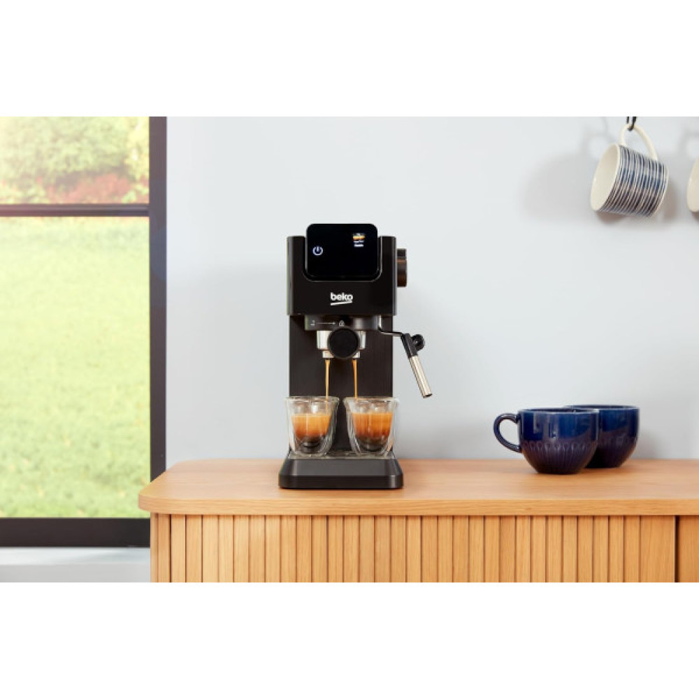 Кавоварка Beko ріжкова 1.1л, мелена, ручний капучинатор, підігрів чашок, авторецептів - 2, дисплей, чорний