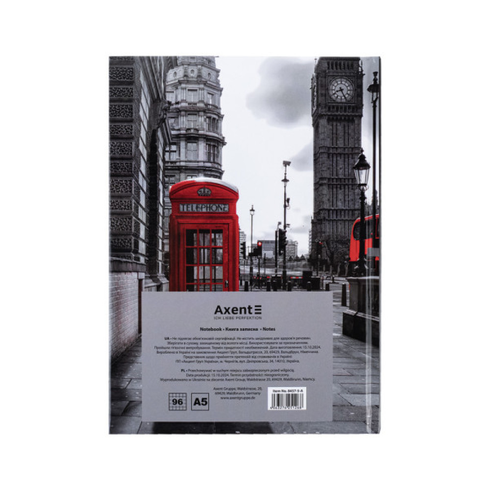 Книга записна Axent R&B Telephone А5, 96 аркушів, клітинка, тверда обкладинка (8457-5-A)