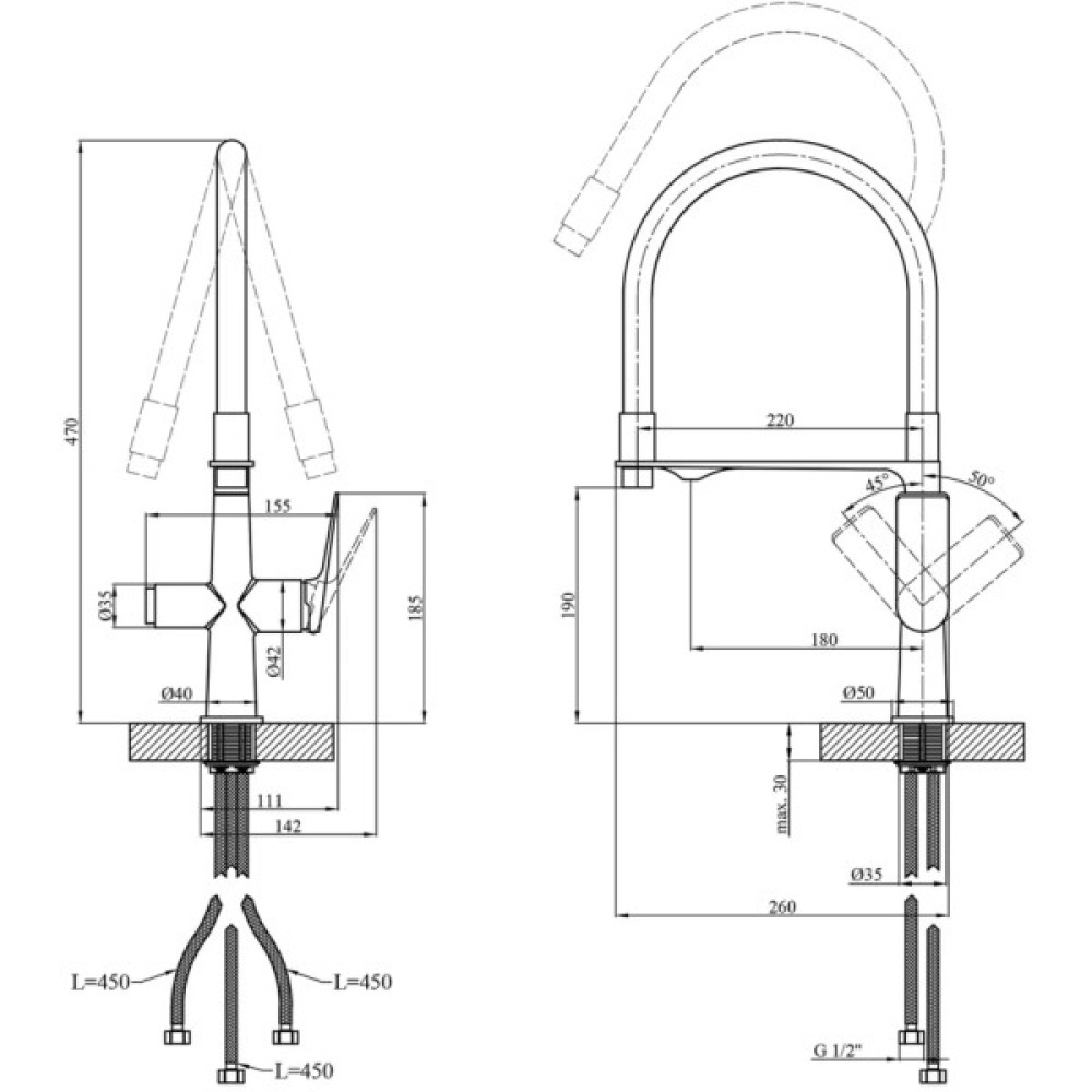 Змішувач Kroner Graz-GRP03815 + змішувач Graz-GRP010 (CVS30147)