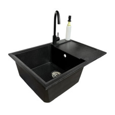 Набір кухонний Adamant Horizon Medium, штучний камінь, прямокут., з крилом, 700х500х230мм, чаша - 1, врізна, чорний + змішувач та дозатор Набір кухонний Adamant Horizon Medium, штучний камінь, прямокут., з крилом, 700х500х230мм, чаша - 1, врізна, чорний + змішувач та дозатор