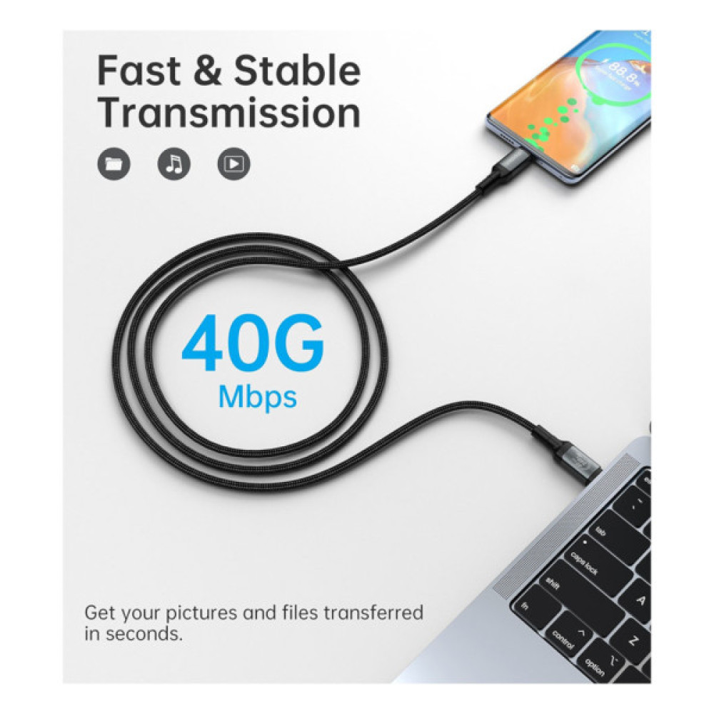 Дата кабель USB-C to USB-C 2.0m USB4 Gen 3 240W 8K Choetech (XCC-1042)
