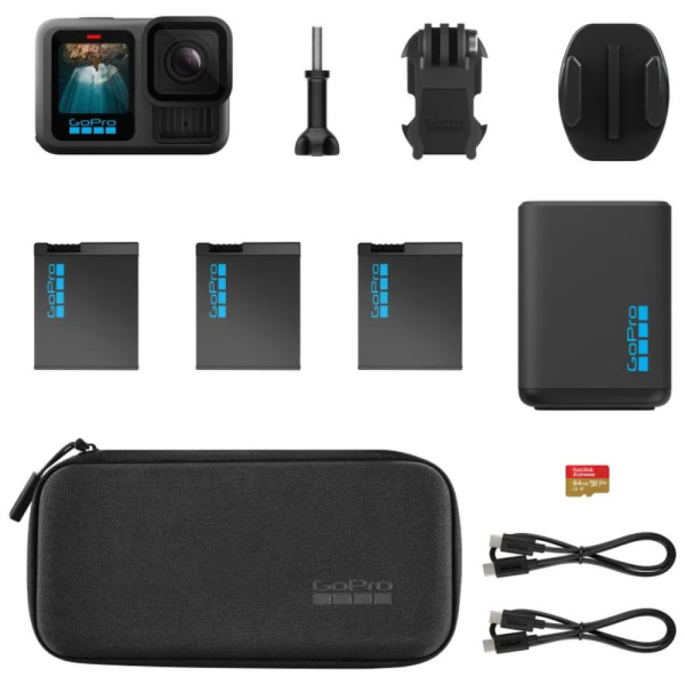 Екшн-камера GoPro HERO13 Black + 3 Enduro Batteries + SD Card + Dual Battery Charger + Case (CHDRB-134-RW)
