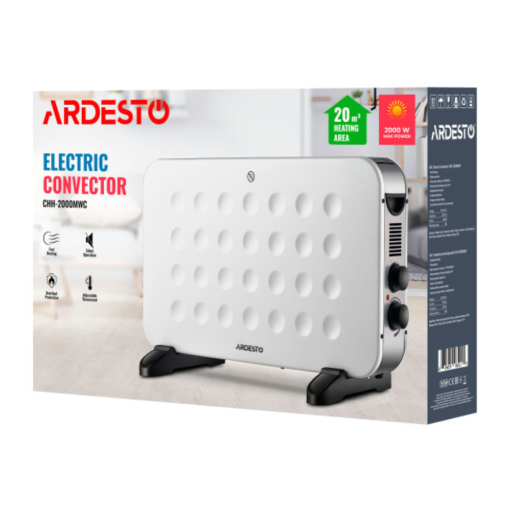 Конвектор ARDESTO, 20м2, 2000Вт, мех. упр-ння, відкритий нагрів. елемент, білий