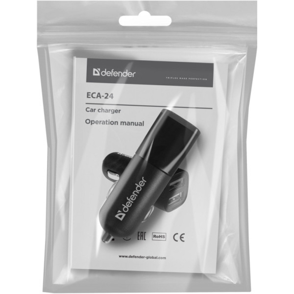 Зарядний пристрій Defender 2xUSB 12W 2.1A ECA-24 (83824)
