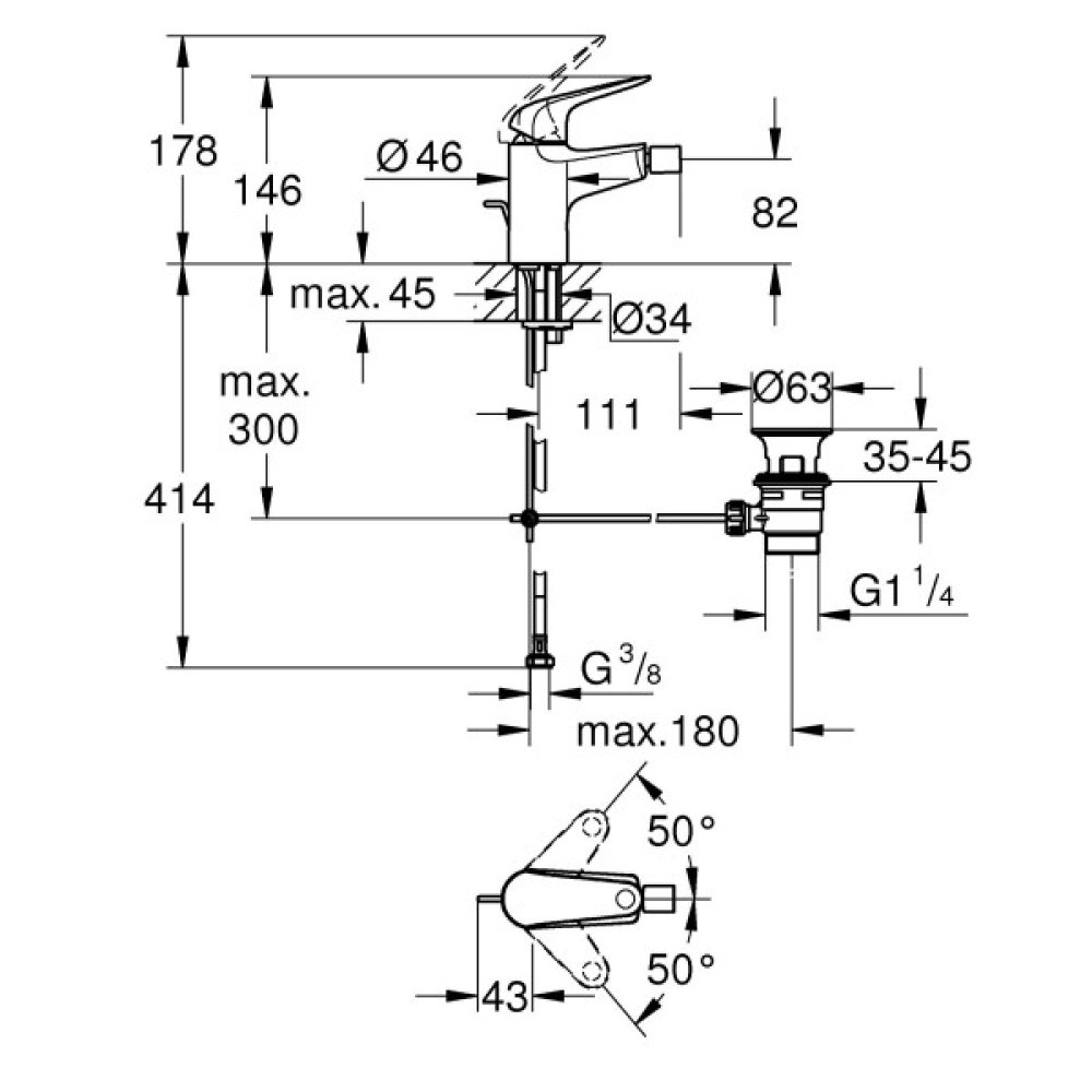 Змішувач для біде Grohe QuickFix Swift неповоротний, хром