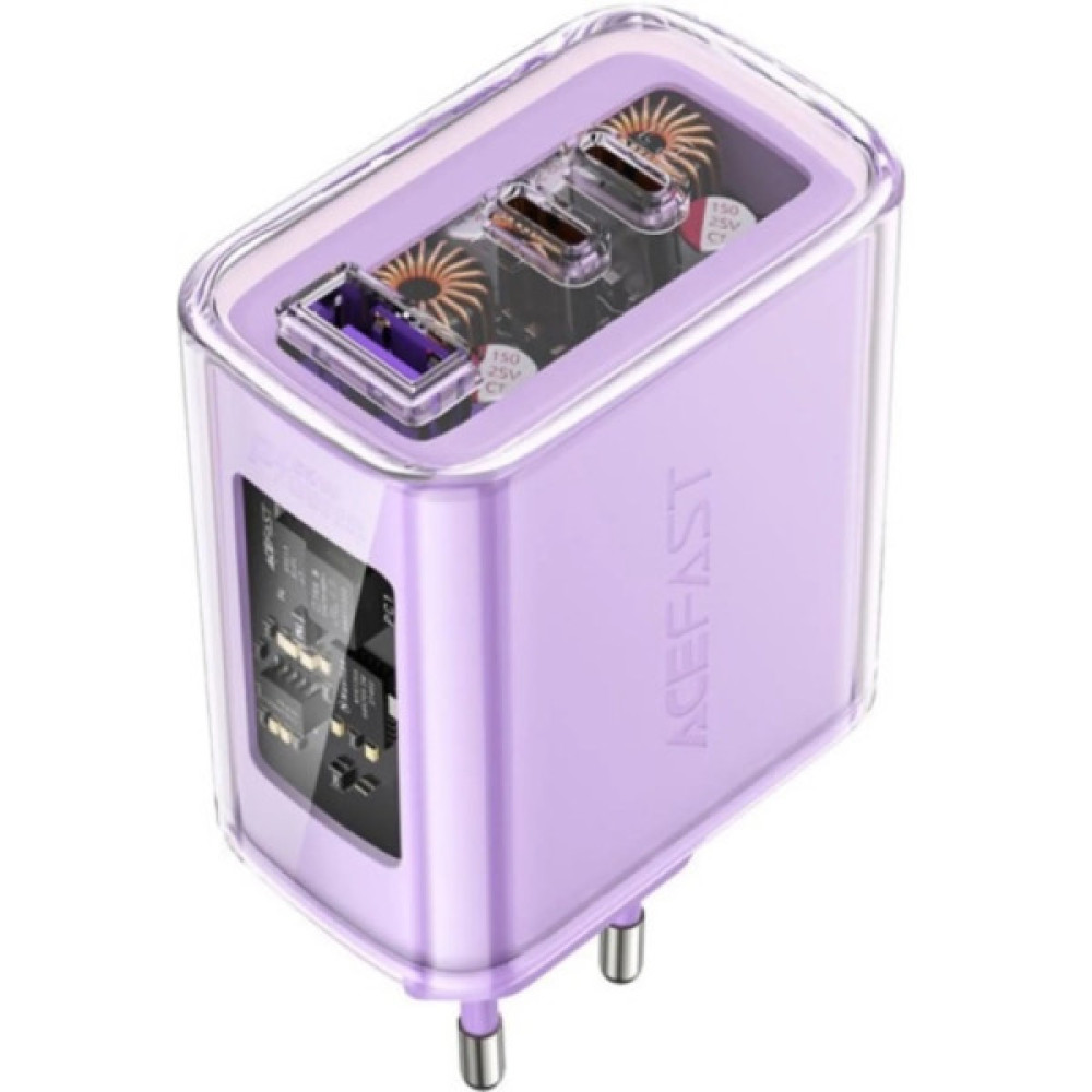 Зарядний пристрій Acefast 3xUSB 65W (2xUSB-C+USB-A) Gan A45 Fast Charger Purple alfalfa (6974316282075)