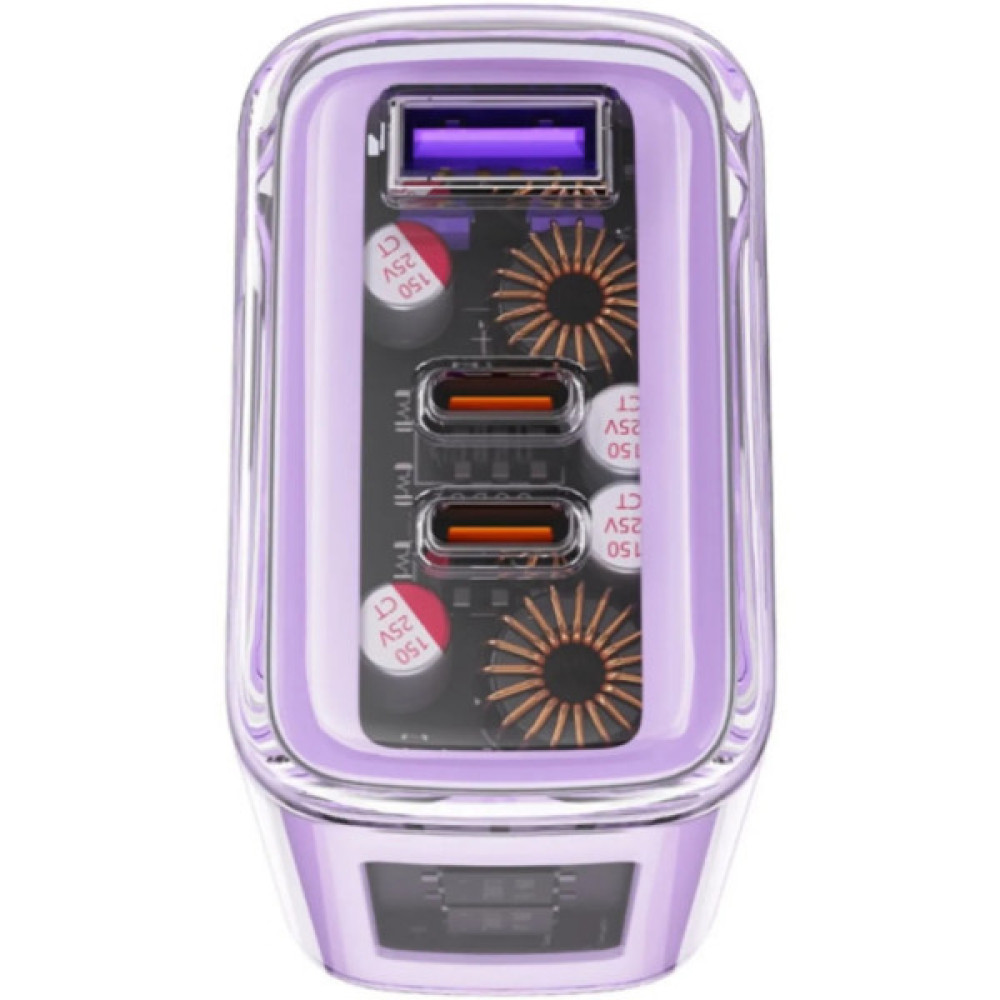 Зарядний пристрій Acefast 3xUSB 65W (2xUSB-C+USB-A) Gan A45 Fast Charger Purple alfalfa (6974316282075)
