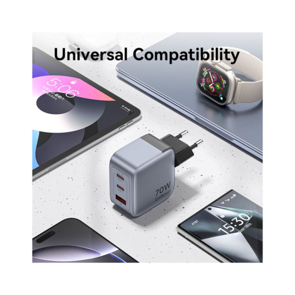 Зарядний пристрій Vention 2xUSB-C PD70W + 1xUSB QC3.0 22.5W GaN gray (FEXH0-EU)