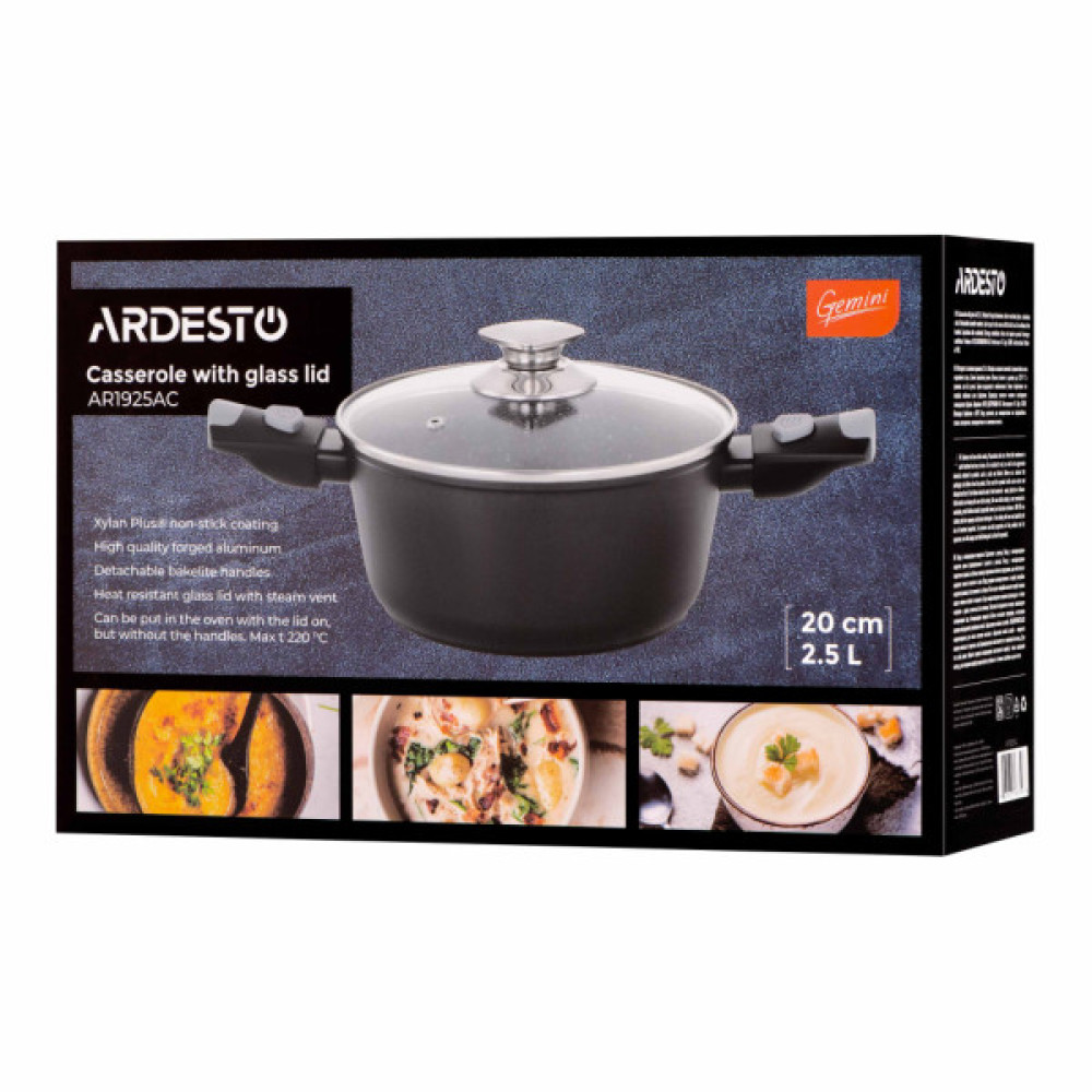 Каструля Ardesto Gemini Bari, 2.5л, алюміній, чорний (AR1925AC)