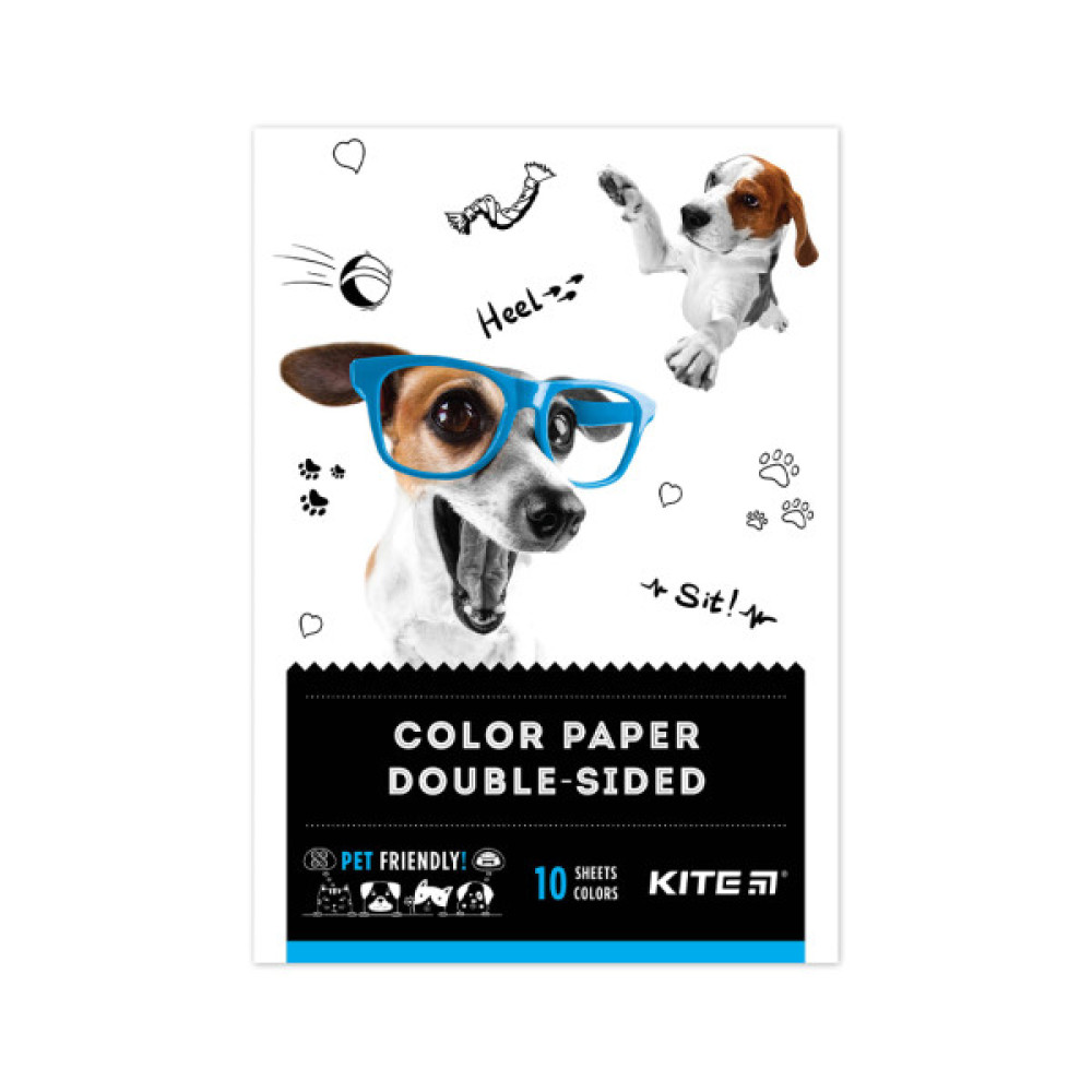 Кольоровий папір Kite А5 двусторонняя Dogs 10 аркушів/10 кольорів (K22-293)