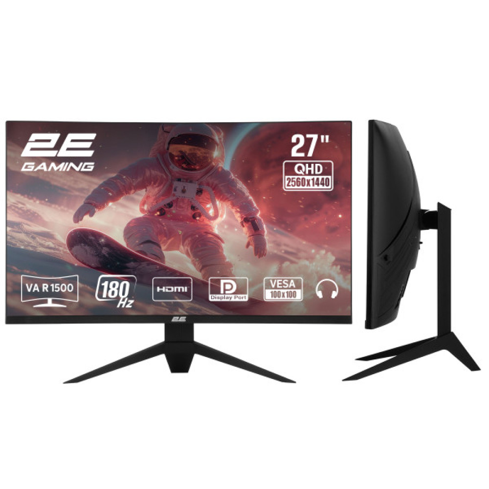 Монітор 2E GAMING 27" G2725BV HDMI, DP, VA, 2560x1440, 180Hz, 1ms, CURVED, FreeSync