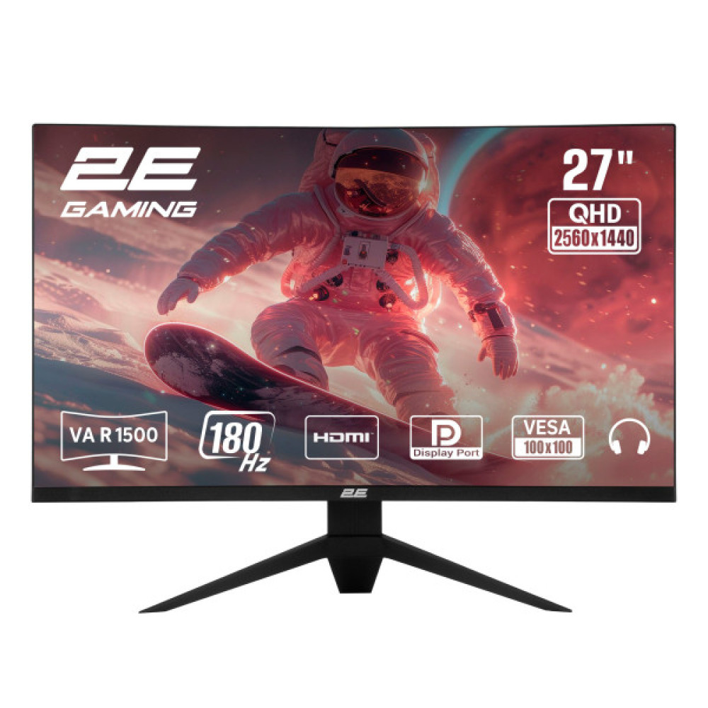Монітор 2E GAMING 27" G2725BV HDMI, DP, VA, 2560x1440, 180Hz, 1ms, CURVED, FreeSync