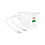 Зарядний пристрій BOROFONE BN27 Fuente 1xUSB-C PD20W + 1xUSB QC3.0 + cable USB-C to USB-C White (6941991120282)