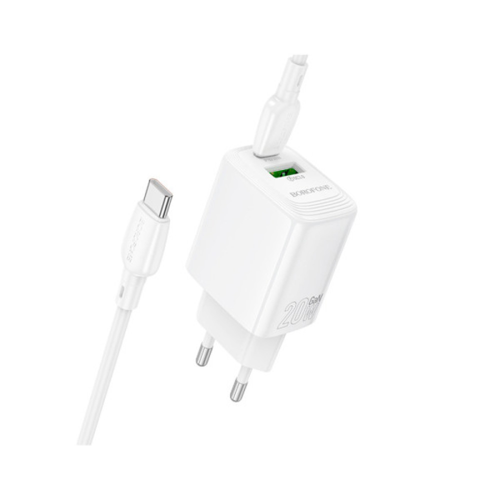 Зарядний пристрій BOROFONE BN27 Fuente 1xUSB-C PD20W + 1xUSB QC3.0 + cable USB-C to USB-C White (6941991120282)