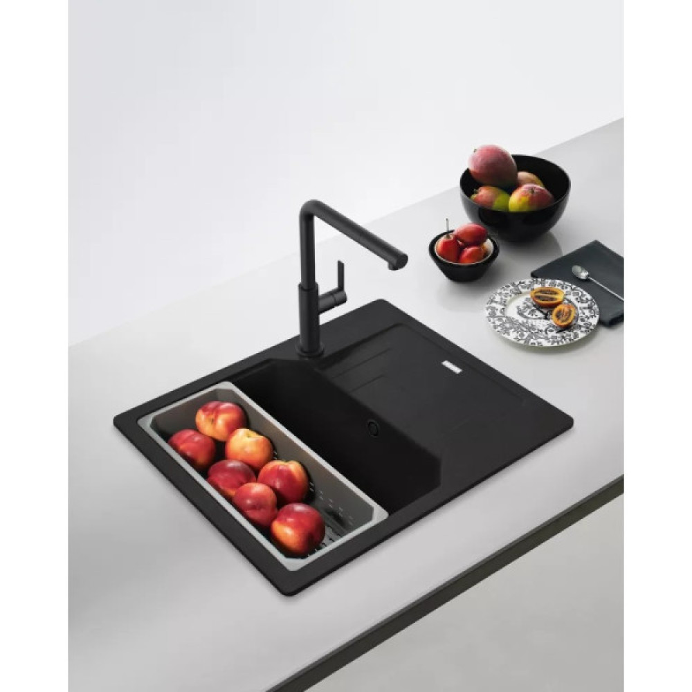 Мийка кухонна Franke Urban, фраграніт, прямокутник, з крилом, 620х500х220мм, чаша - 1, врізна, оборотна, UBG 611-62, онікс