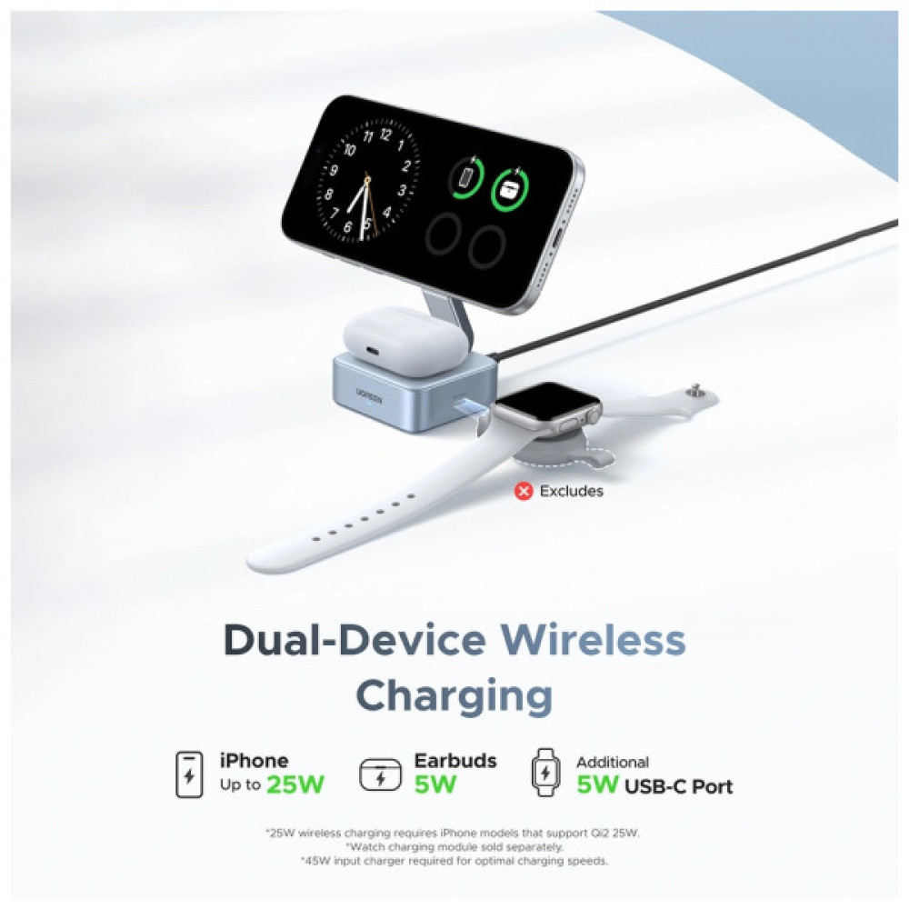 Зарядний пристрій Ugreen W752 2-in-1 Magnetic Wireless Charger black (55960B)