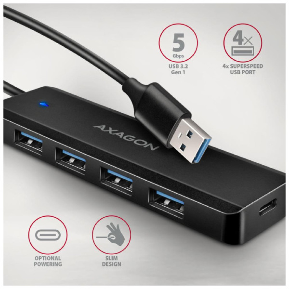 Концентратор AXAGON USB 3.1 to 4xUSB 3.0 black (HUE-C1A)
