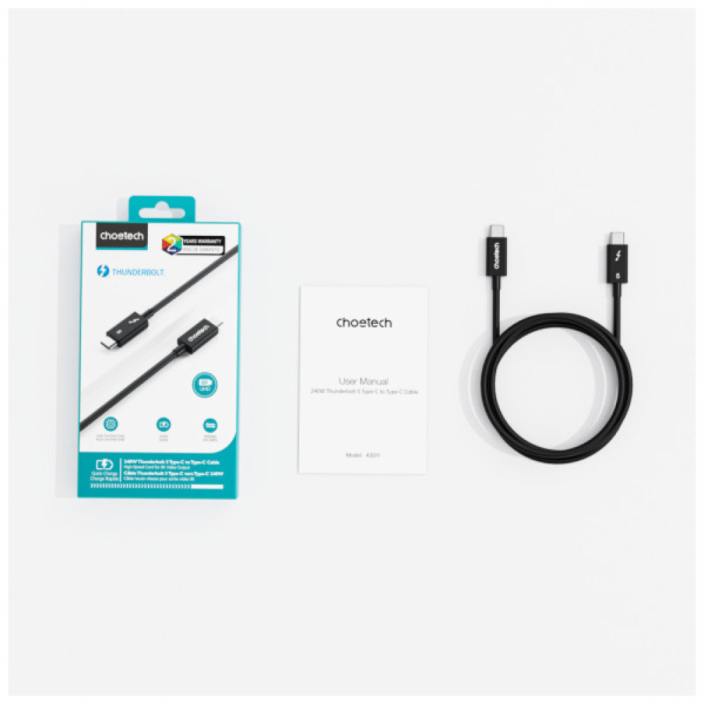 Дата кабель USB-C to USB-C 1.0m Thunderbolt 5 Intel certified Choetech (A3011)