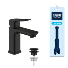 Змішувач для раковини Grohe QuickFix Dice Black S-розміру, довж. виливу - 106мм, неповоротний, 1 важіль, чорний матовий