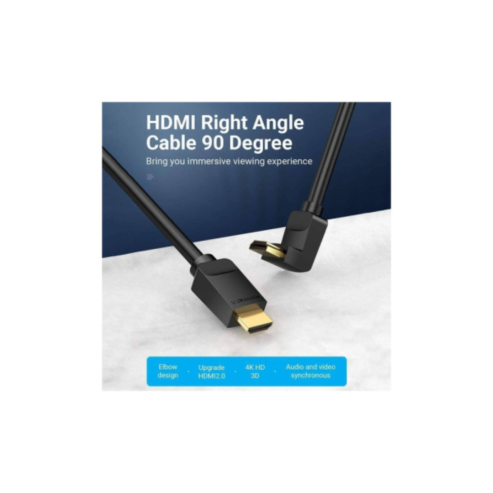 Кабель мультимедійний HDMI M to HDMI M 1.5m V2.0 4K60Hz 90° corner PVC black Vention (AARBG)