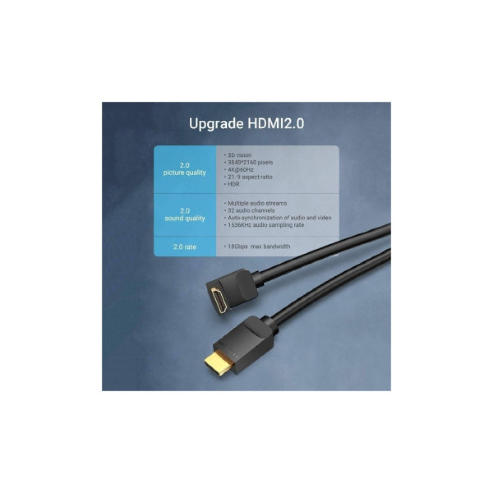 Кабель мультимедійний HDMI M to HDMI M 1.5m V2.0 4K60Hz 90° corner PVC black Vention (AARBG)
