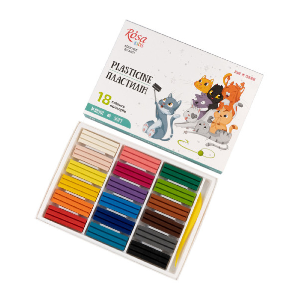 Пластилін Rosa Kids Cats, зі стеком, 18 кольорів 288 г (4823098541608)