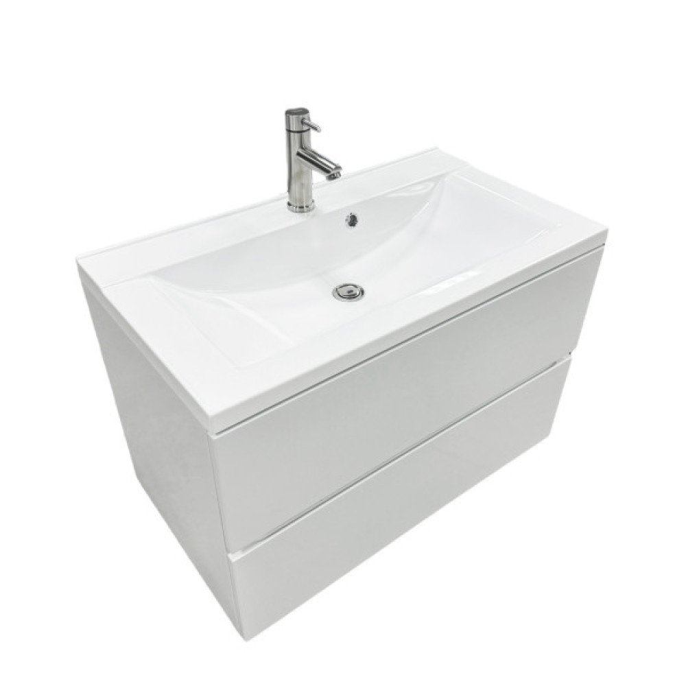 Набір для ванної кімнати, раковина, умивальник Adamant QUANTO 80, штучний камінь, прямокут., з сифоном Click-Clack + змішувач