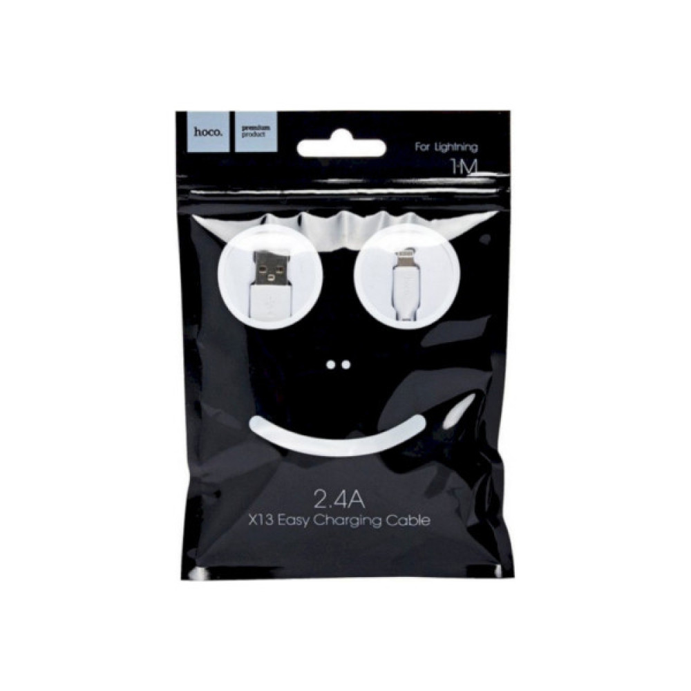 Дата кабель USB 2.0 AM to Lightning 1.0m 2.4A PVC X13 white HOCO (6957531061151)