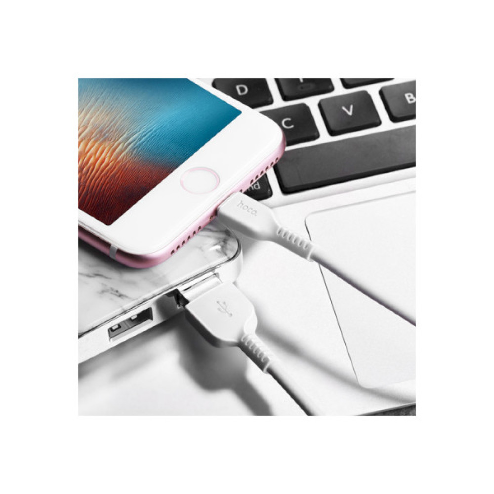 Дата кабель USB 2.0 AM to Lightning 1.0m 2.4A PVC X13 white HOCO (6957531061151)