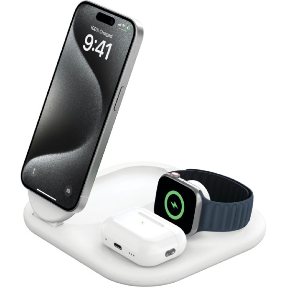 Зарядний пристрій Belkin 3in1 Magnetic Foldable iPhone/Watch/AirPods Qi2 15W white (WIZ029VFWH)