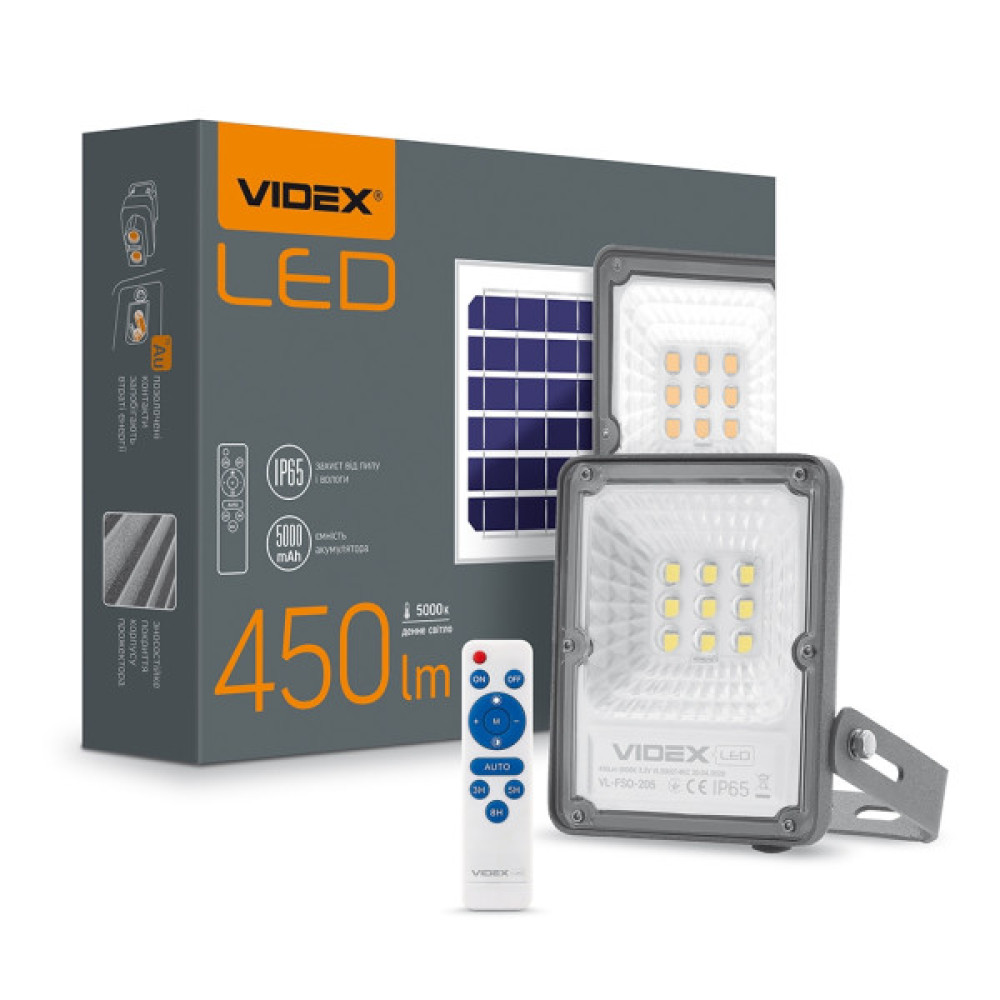 Прожектор Videx LED прожектор автономний 10W 5000K 3.2 V (VL-FSO-205)
