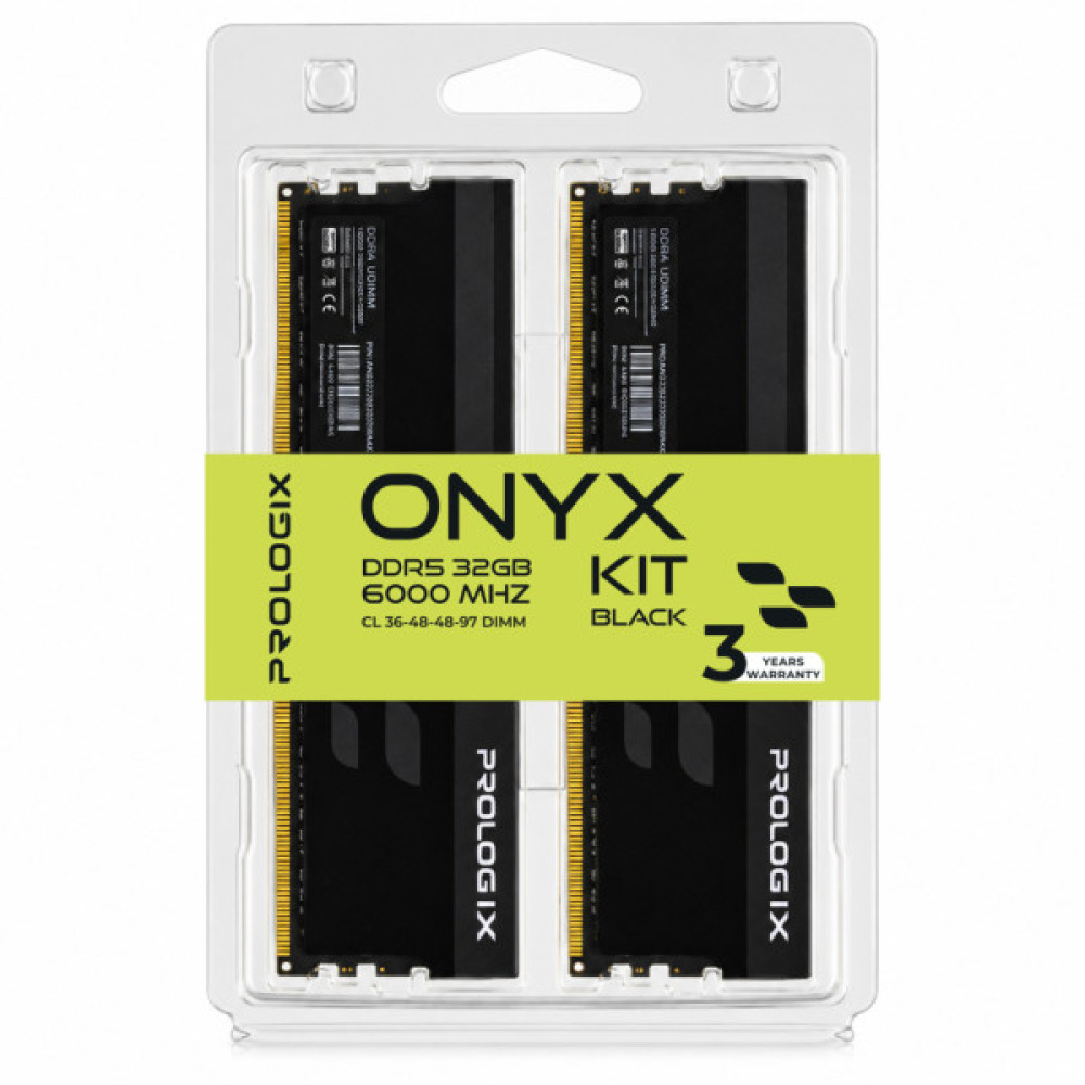 Модуль пам'яті для комп'ютера DDR5 32GB (2x16GB) 6000 MHz Onyx Black Prologix (PRO32GB6000YB5K)