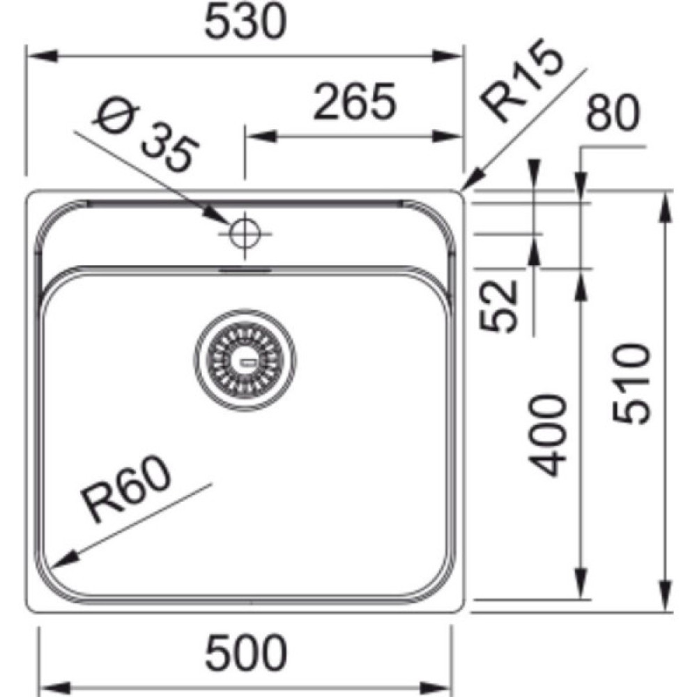 Мийка кухонна Franke Smart, нерж.сталь, прямокутник, без крила, 500х400мм, чаша - 1, монтаж врівень, SRX 210-50 TL, нерж поліров.
