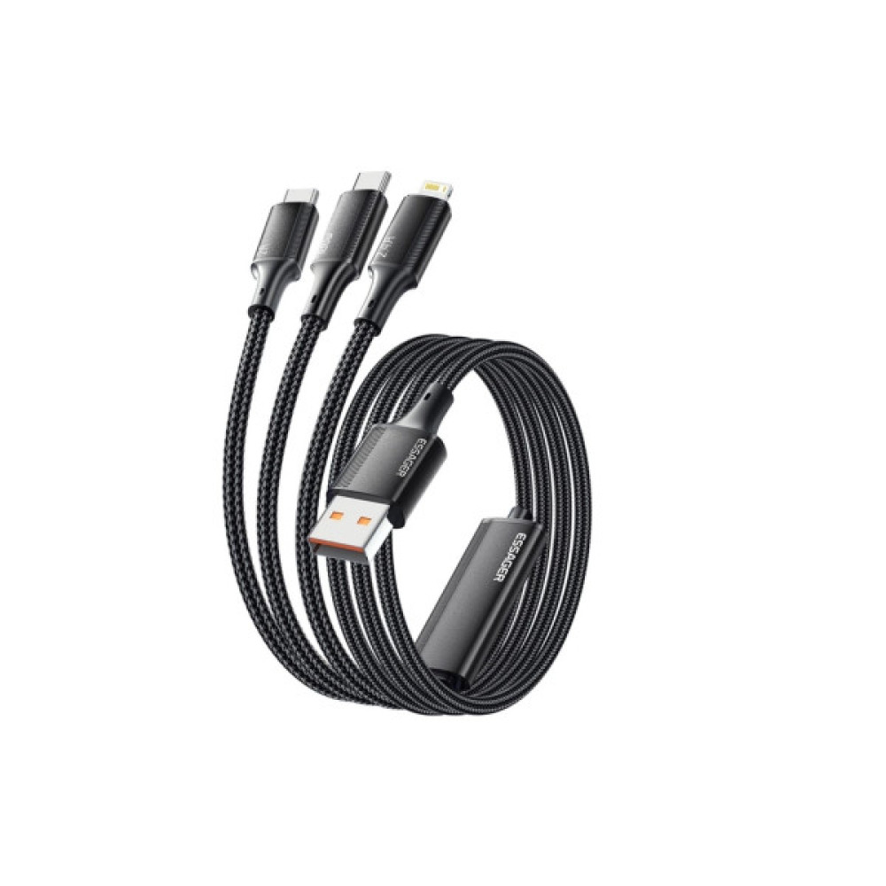 Дата кабель USB 2.0 AM to Lightning + Micro 5P + USB-C 1.2m 100W Essager (EXCMTL-JJ01-P)