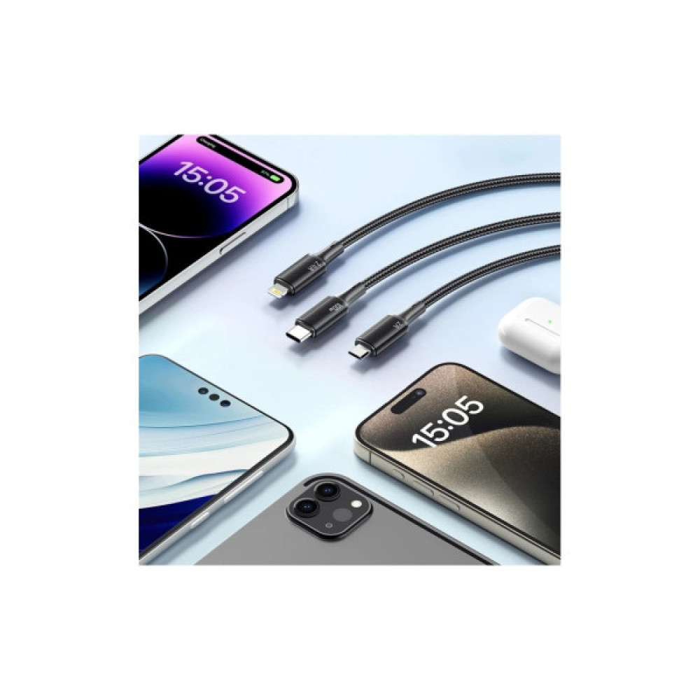 Дата кабель USB 2.0 AM to Lightning + Micro 5P + USB-C 1.2m 100W Essager (EXCMTL-JJ01-P)