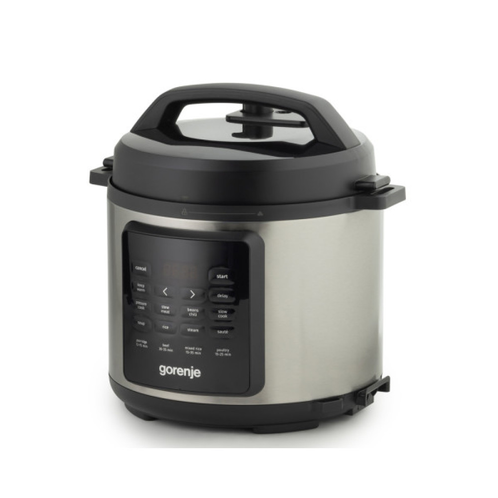 Мультиварка-скороварка Gorenje, 1000Вт, чаша-6л, електронне керув., 8 програм, метал/пластик, чорний-нерж