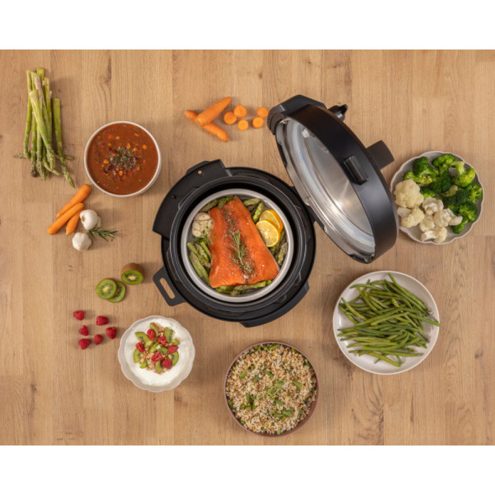 Мультиварка-скороварка Gorenje, 1000Вт, чаша-6л, електронне керув., 8 програм, метал/пластик, чорний-нерж