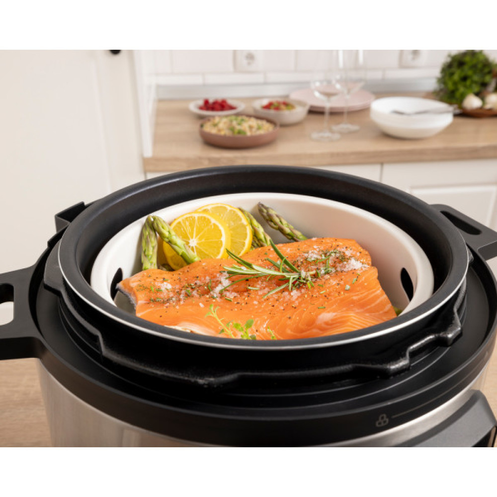 Мультиварка-скороварка Gorenje, 1000Вт, чаша-6л, електронне керув., 8 програм, метал/пластик, чорний-нерж